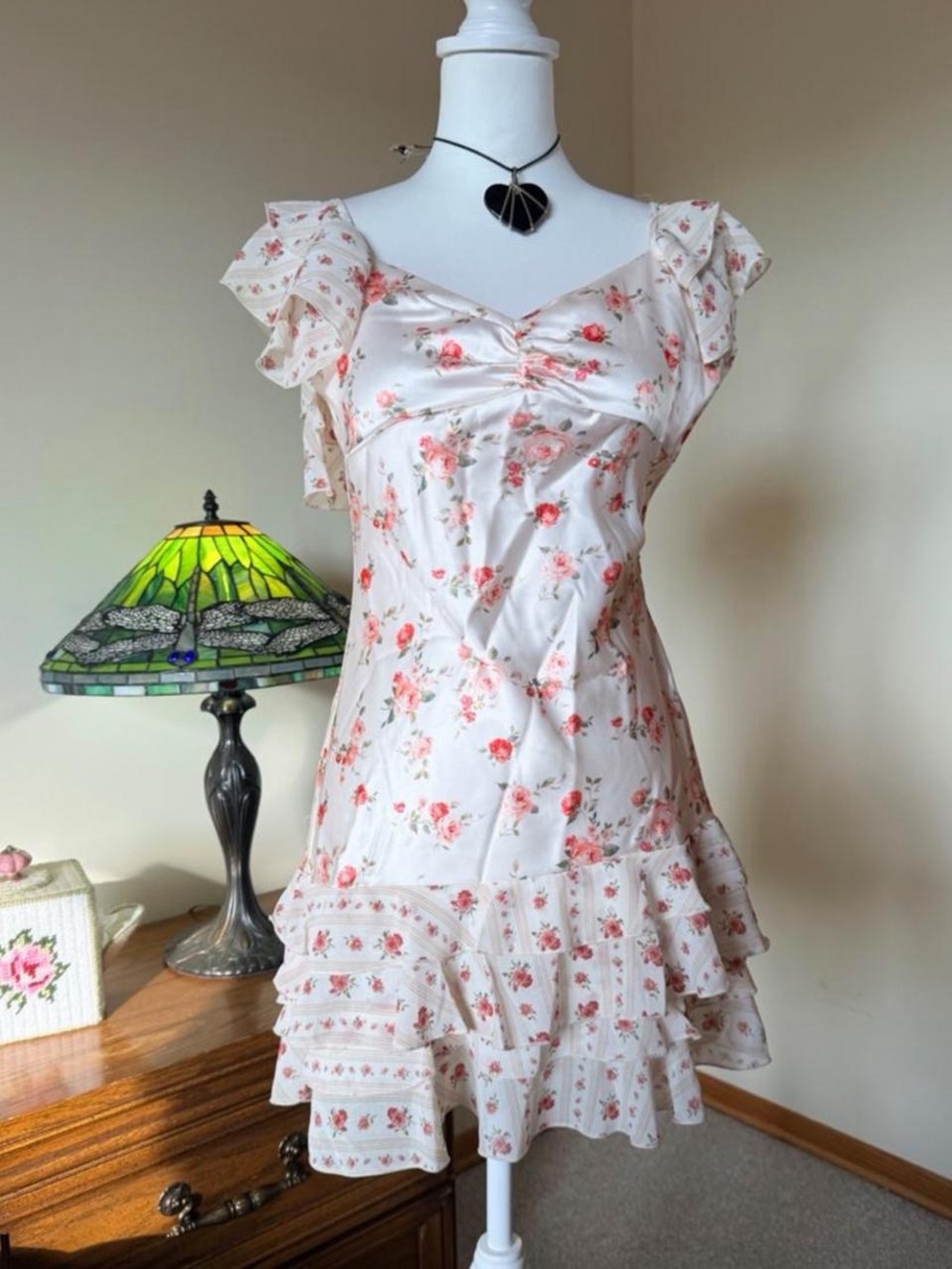 Forever 21 Cream Mini Dress with Pink Floral Print